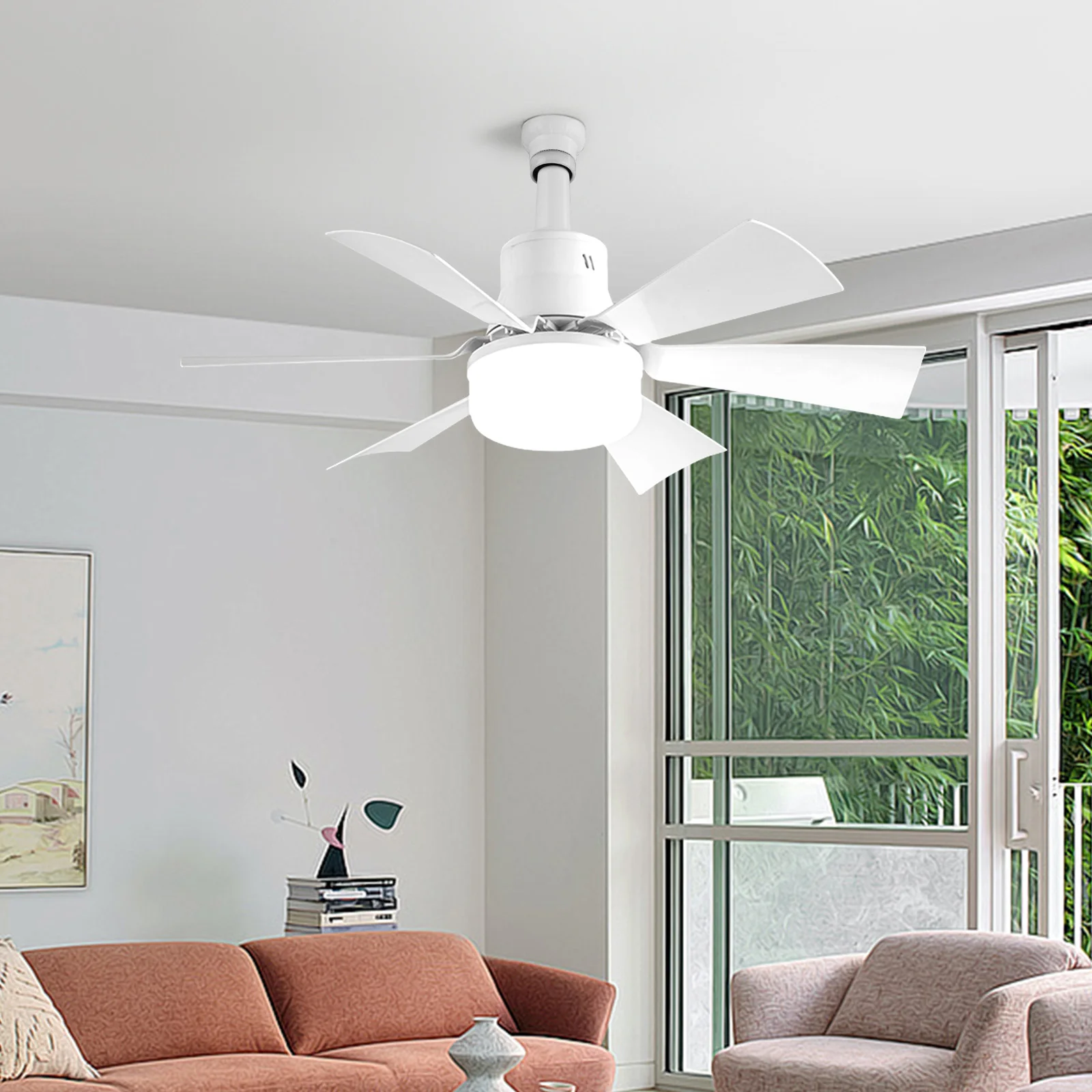 Socket Fan Light with Remote Screw in Ceiling Fan in Light Socket with Extender & 6 Blades Ceiling Fan with Light for Bedroom