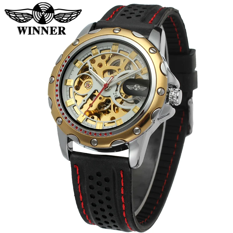 2024High End Luxury Transparent Skeleton Mechanical Automatic Watches for Men Fashion Classics Waterproof Rubber Male Wrist Band