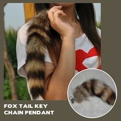 28cm Plush Fox-Tail Keychain Furry Tail Key Rings Animal Fluffy Tail Key Holder Organizer Bag Pendant Decorations