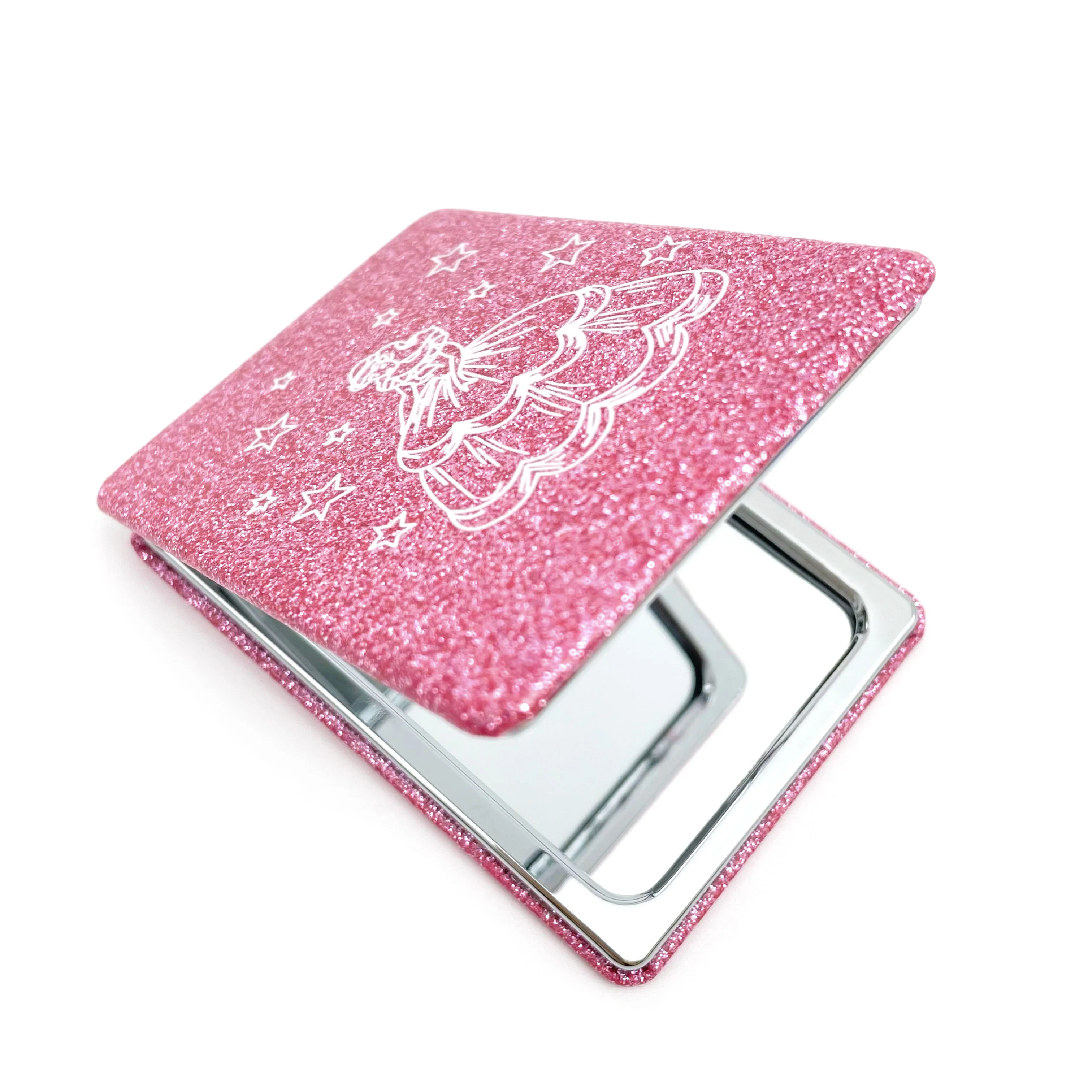 12개입 스위트 15 퀸세아녜라 콤팩트 미러 사각형 글리터 PU 가죽 메이크업 미러 생일 파티 기념품