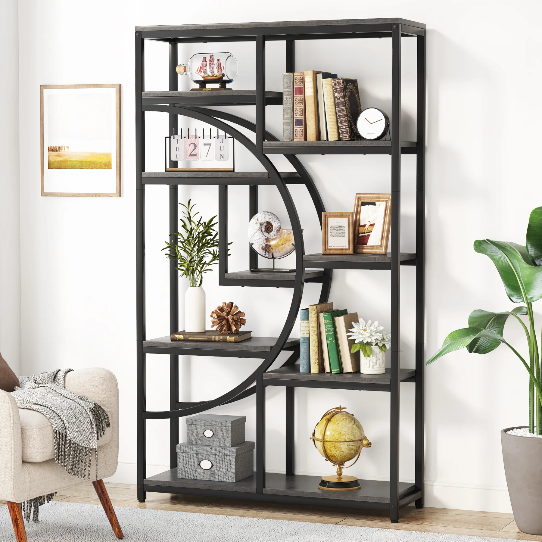 Tribesigns 180 cm boekenplank industriële 5-laags Etagere boekenkast, vrijstaande hoge boekenplanken displayplank opbergorganisator
