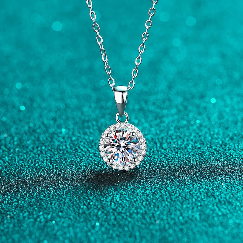 18K gold set with D color moissanite necklace round package 1 carat moissanite clavicle chain pt950 platinum pendant