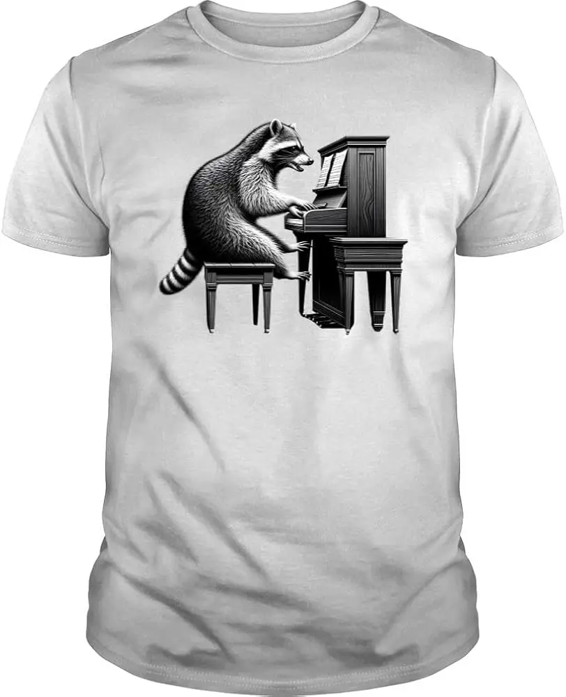 Raccoon Playing Piano Pianist Piano Player  Anime Graphic T-shirtsY2K tops Unisex Summer Short Sleeve