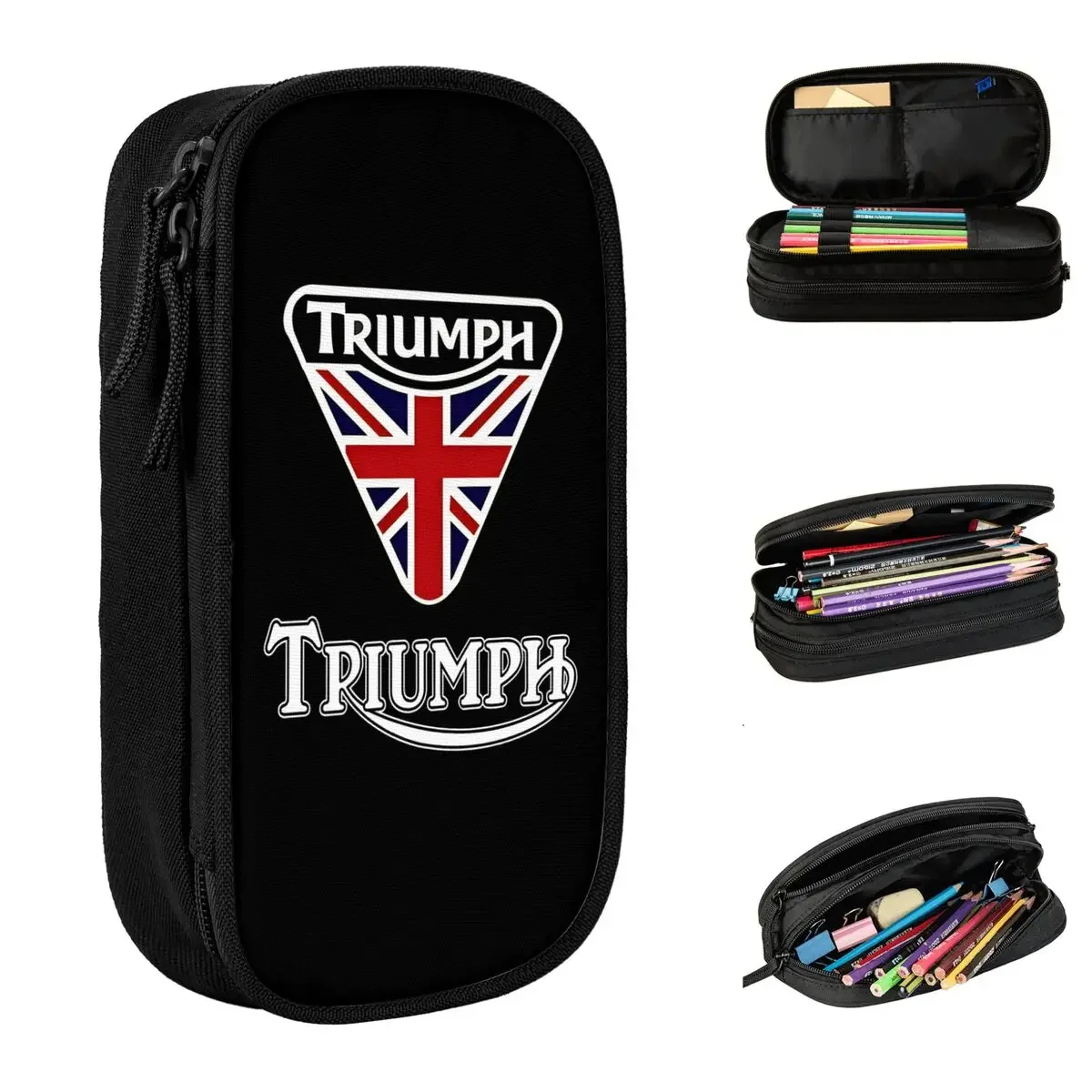 Motorcycle Club Triumphs Pencil Case Motorcycle Enthusiast Pencil Box Pen Box for Student Big Capacity Bag Office Stationery