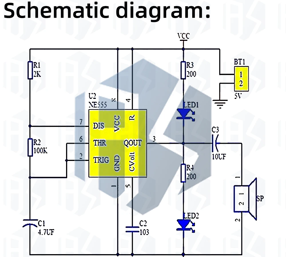 555 Multi-Harmonischer Oszillator-Bausatz NE555 Nicht-Statischer Schaltkreis Doppelblitzlampe Elektronische Fertigungsteile – Detail 4