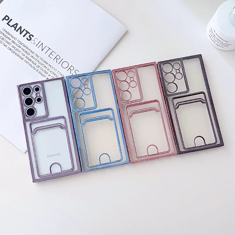 Luxus-Beschichtung, weiches TPU, Brieftasche, Kartensteckplatz, stoßfeste Handyhülle für Samsung S26 Ultra/S26/S26 Plus, transparente Rückseite