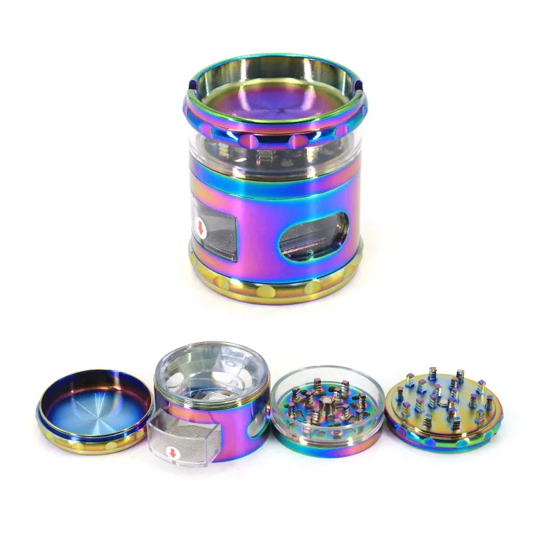 Round Metal Filler Herb Grinder Manual Metal Flavour Grinder with Drawer Smoking Accessories