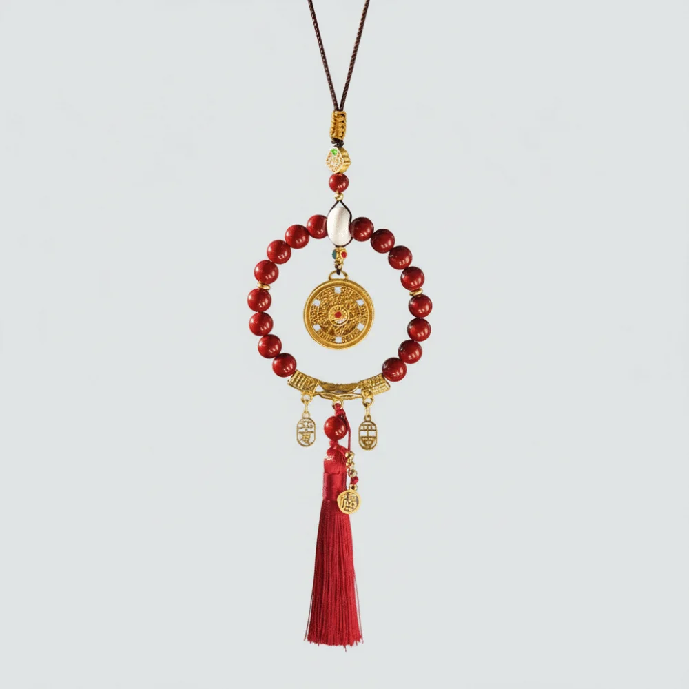 Five-Fortune Round Car Hanging Ornament Rearview Mirror Pendant Gift Lucky Charm Jewelry Vehicle Decoration