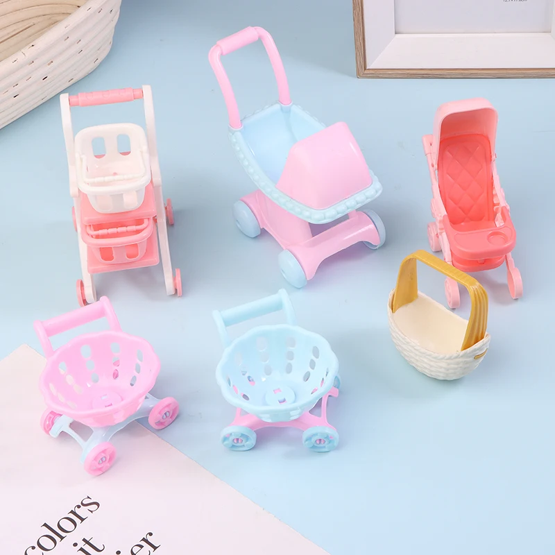 1/12 Dollhouse Simulation Mini Supermarket Shopping Cart Baby Trolley Shopping Basket Model Dollhouse Decoration Accessories