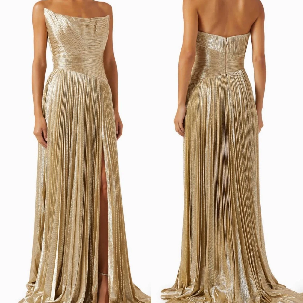 customized Prom Gowns Satin Draped Bespoke Occasion Dress Cocktail Party A-line Strapless Long Pleat Evening Dresses