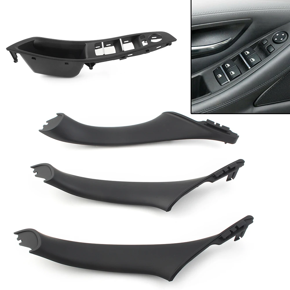 4Pcs Black Car Interior Window Switch Armrest Panel Door Handle Kit For BMW F10 F11 5 Series 520i 530i 535i 2006-2010 RHD