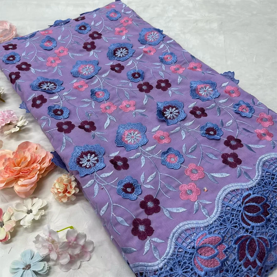 

3D африканские швейцарские кружева из 100% хлопка в Швейцарии для водорастворимого края 2026, высококачественное нигерийское свадебное платье с цветочной аппликацией