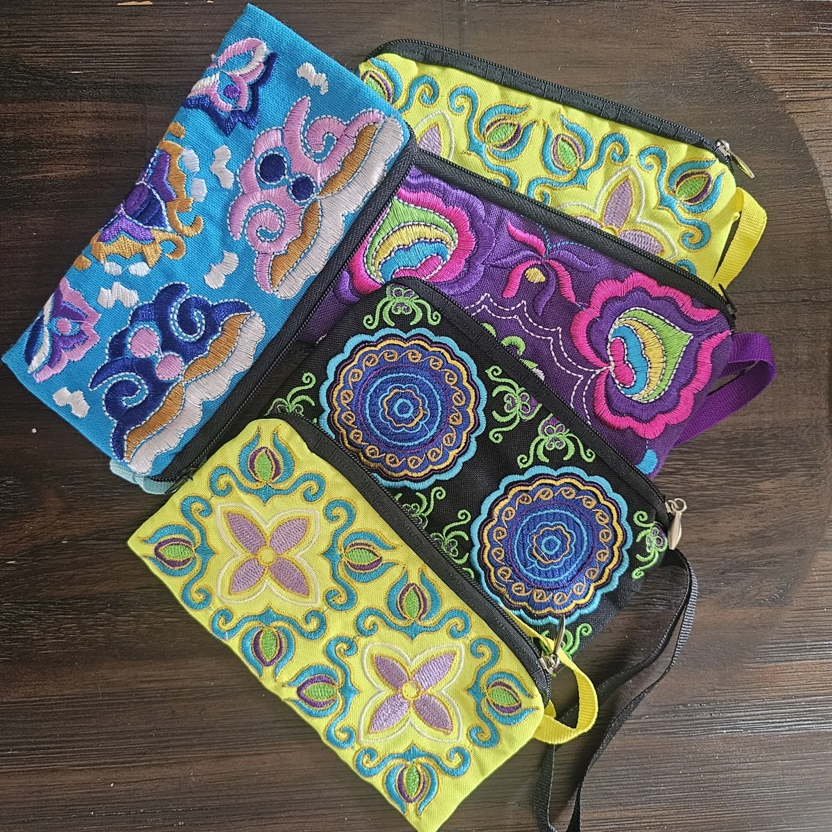 Embroidery women's wallets Vintage canvas zipper Coin purse New year birthday Pouch cute Gift 5pcs/lot