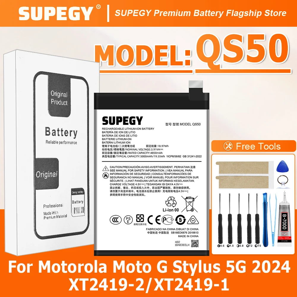 100% New High Quality QS50 Battery For MOTOROLA Moto G Stylus 5G 2024/XT2419-2/XT2419-1 Replacement Battery Bateria+Free Tools