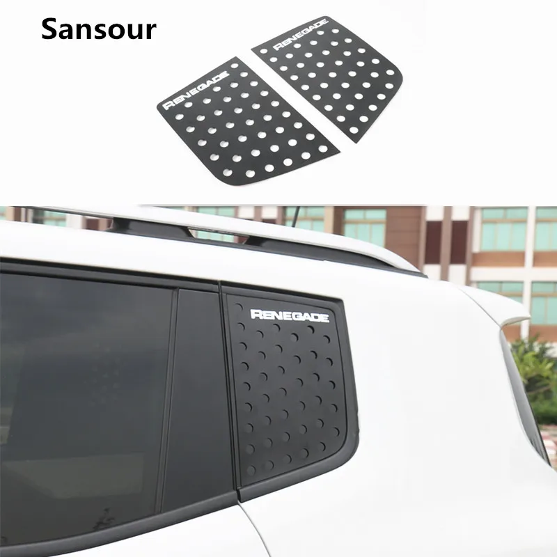 Sansour Car Rear C Pillar Window Glass Sports Plate moulding Trim Car Triangle Side Cover decorativa per Jeep Renegade 2015-2016