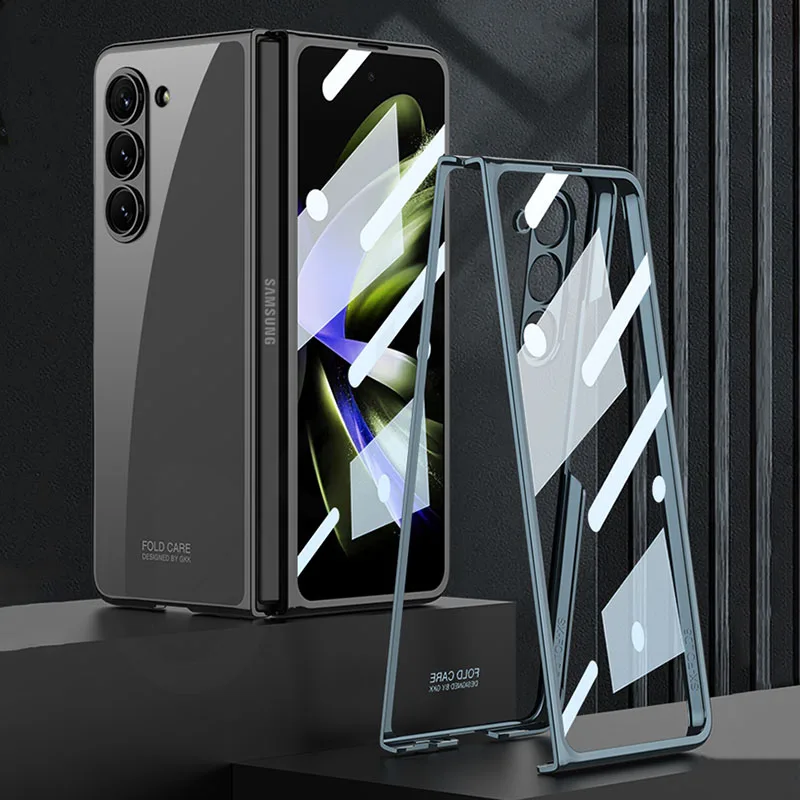 GKK Luxury Plating Hard Case For Samsung Galaxy Z Fold 5 5G 360 Protective With Front Glass Clear Cover For Galaxy Z Fold5 Case