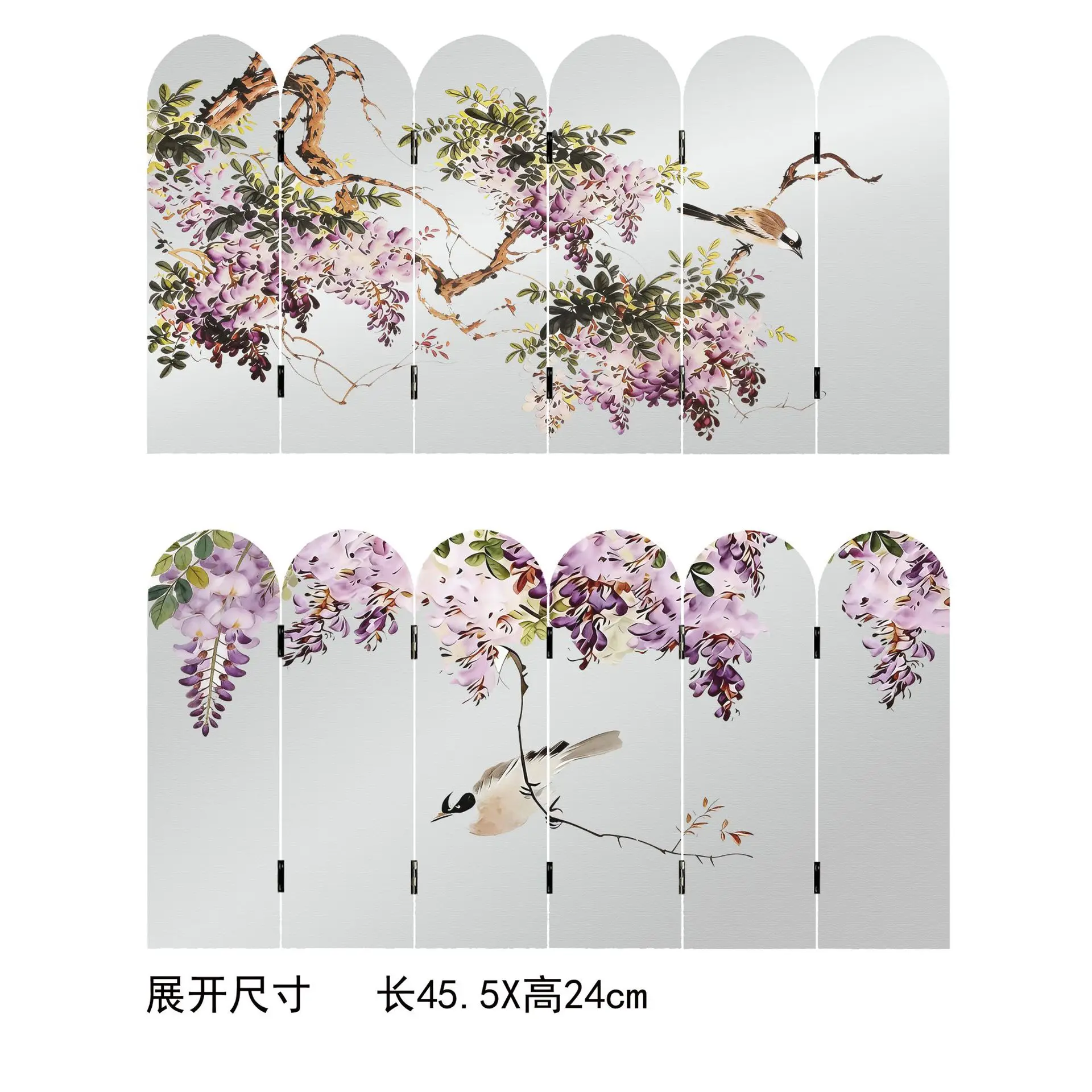 46x24CM 6-fold Silver Mirror Screen Partition.Double-sided Decor Painting Classical Screen Partition.Enamel Finish Edge Decor