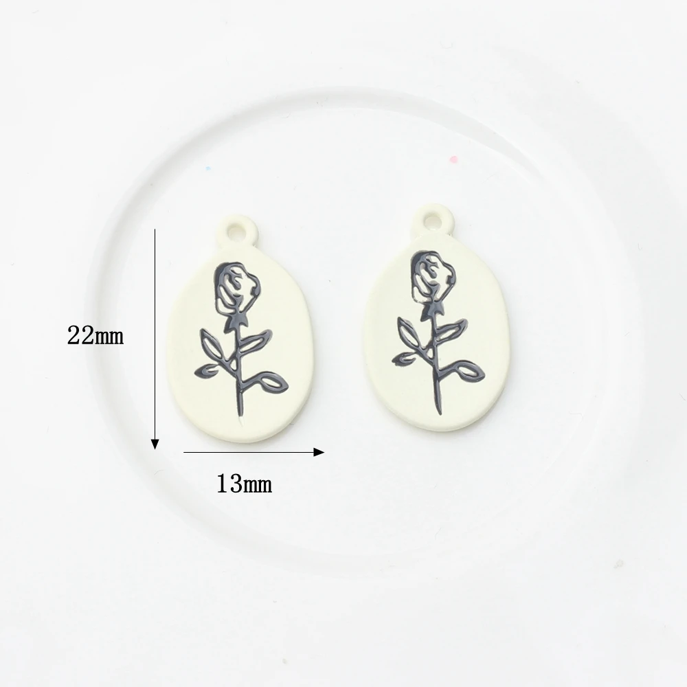 Zinc Alloy Colorful Spray Paint Rose Flower Oval Charms 10pcs/lot For DIY Necklaces Earrings Jewelry Making Accessories image 3