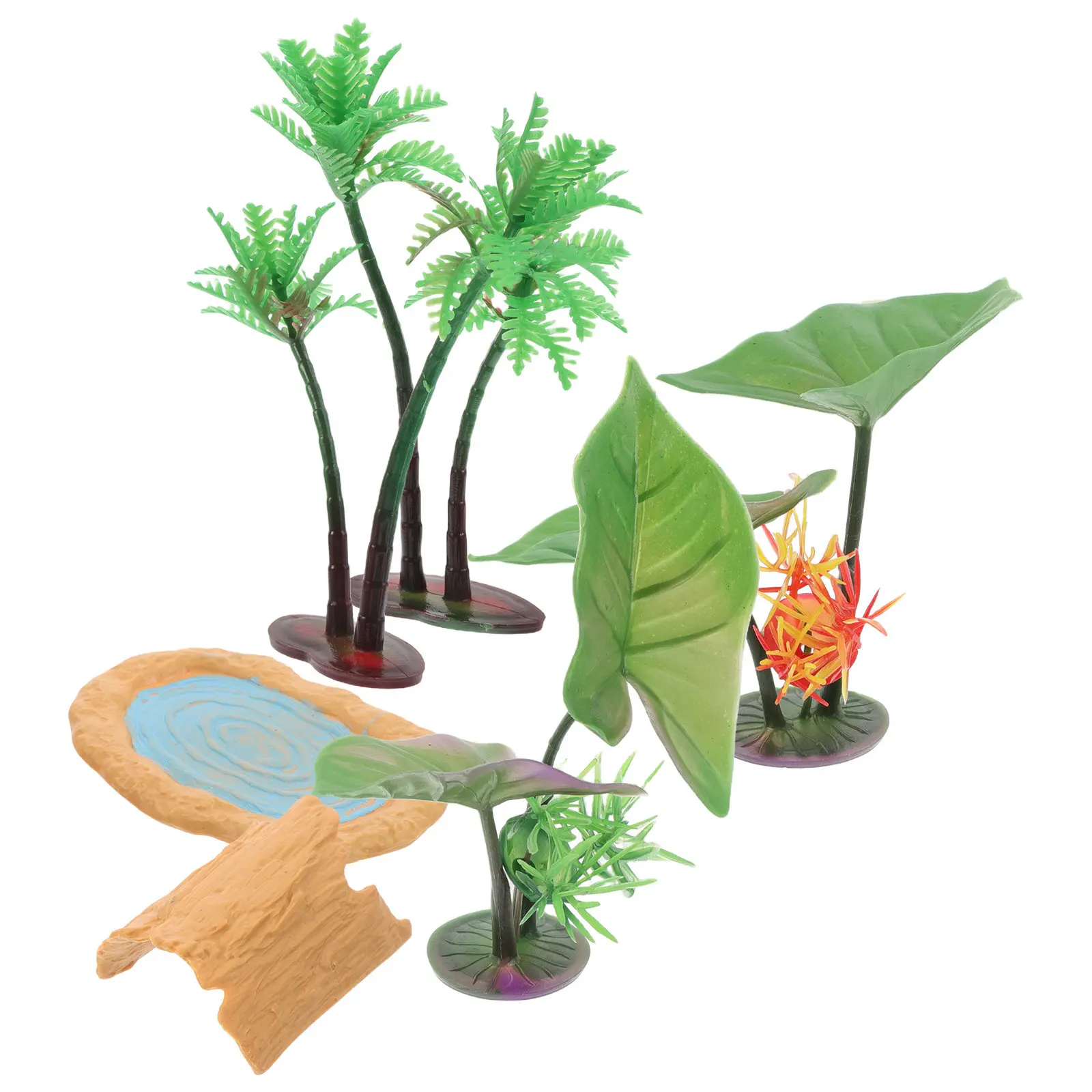 1Set Realistic Miniature Pond Set Artificial Trees Lily Pads Wooden Block for Fairy Garden Micro Landscape Zen Decor Floating