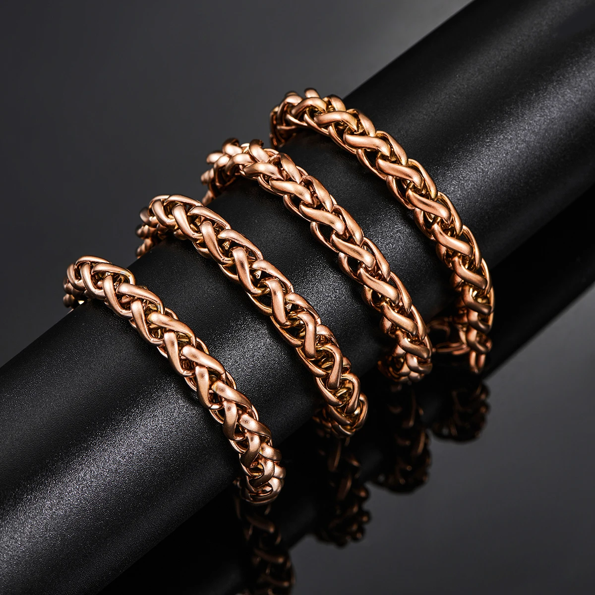 3mm/4mm/5mm/6mm/7mm Rose Gold Color Stainless Steel Wheat Braided Necklace Link Classic Curb Chain for Men Women Jewelry