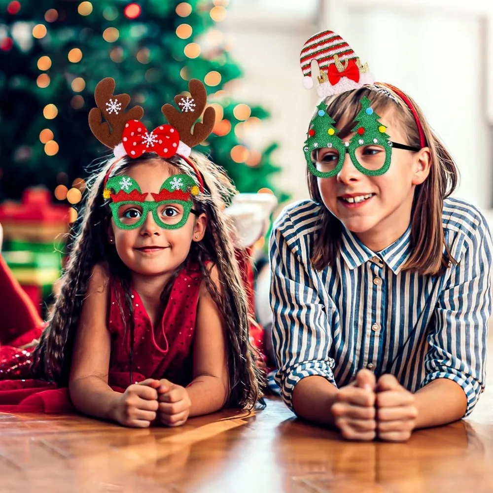 مجموعة قبعات عصابات رأس لامعة لنظارات عيد الميلاد، إطار نظارات على شكل طوق الشعر، قبعة سانتا دعائم صور لصالح حفلة عيد الميلاد #6