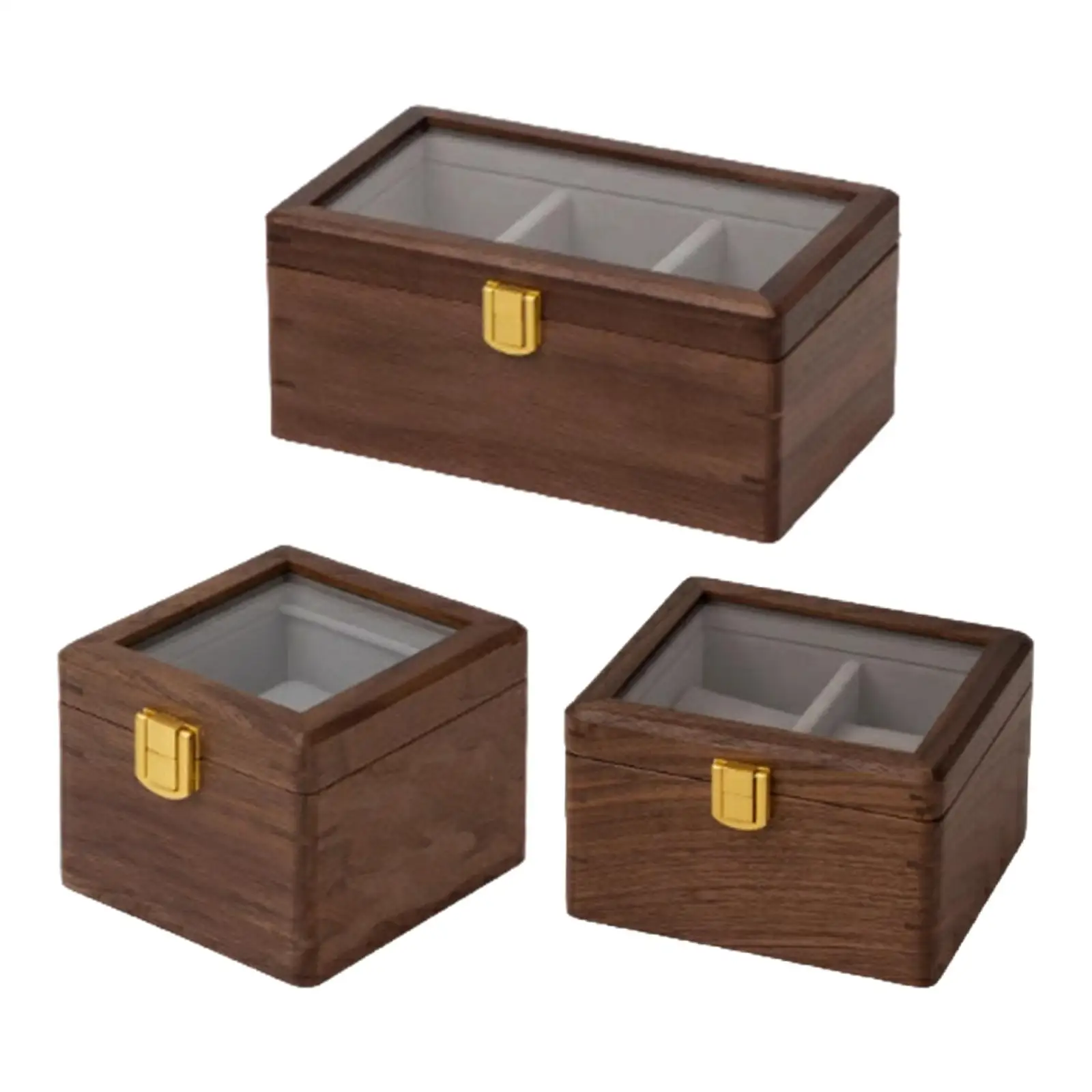 Wooden Watch Storage Box with Buckle Lock with Glass Lid Solid Watch Holder for Dial Size up to 54 mm Office Gift Home Collector