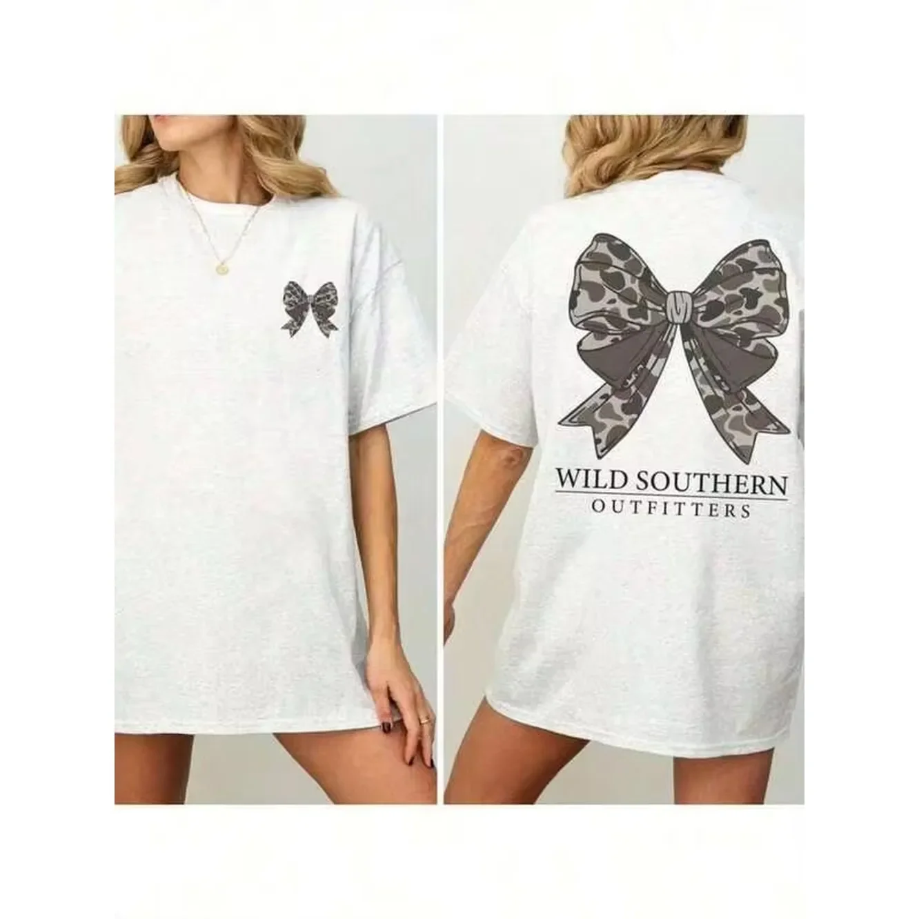 Vintage Camo Bow Hunting Shirt, Wild Southern Camo T-Shirt,Simply Printed Graphic Shirt,Daily Casual Womenswear-Unisex Street-Style Cotton T-Shirt Top