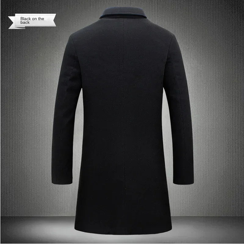 Autumn and Winter Long Cotton Coat 2024 New Wool Blended Solid Color Casual Coat Business Fashion Windproof Men\'s Coat Size5XL-M