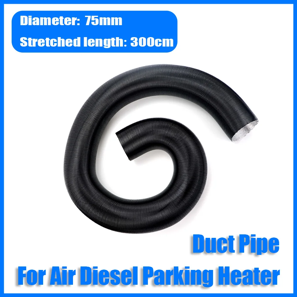 75mm Stretched length 300cm Air Diesel Heater Duct Pipe Ducting Hose Black For Webasto Eberspacher Heaters Car Camper VAN