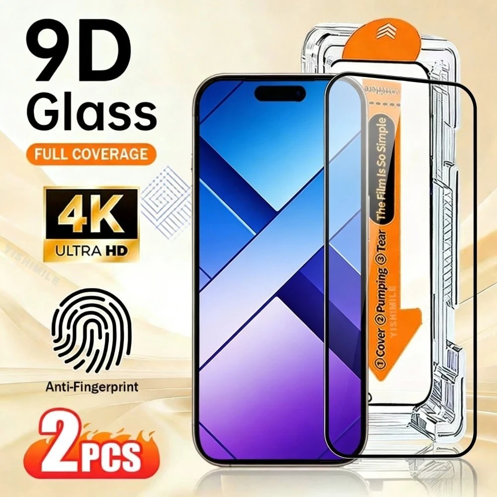 

2 шт. высокопрозрачных защитных стекол для iPhone 17, 16, 15, 14 Pro Max, Air 16e, 17e, 13, 12, 11 Pro, 15, 14 Plus с установкой без пыли