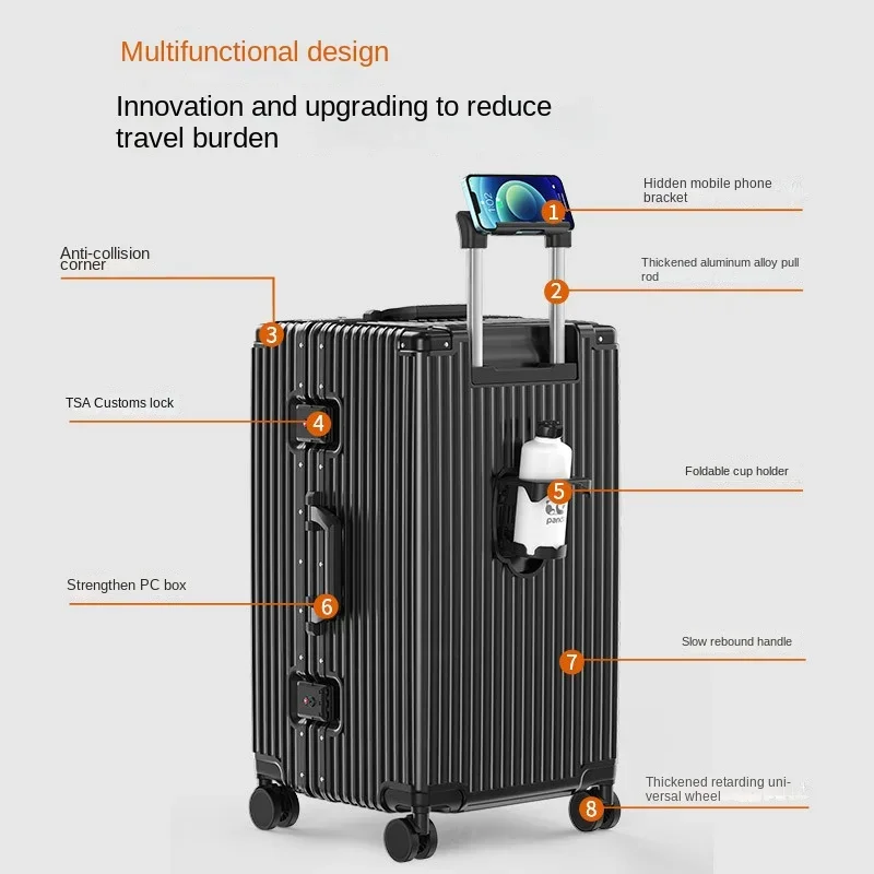 New 32-Inch Large Capacity Luggage Multifunctional Pc Trolley Suitcase Aluminium Frame Luggage Business Travel Password Suitcase