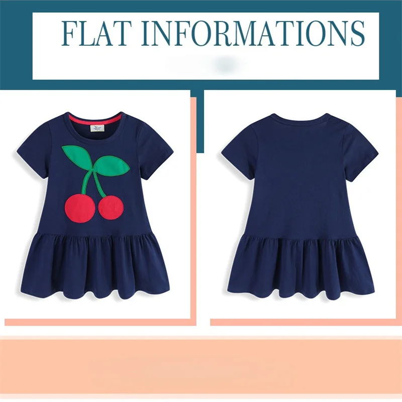 Jumping Meters Princess Dress for Girls Cherry Embroidery Short Sleeve Summer Party Birthday Wedding Baby Frocks Children Dress