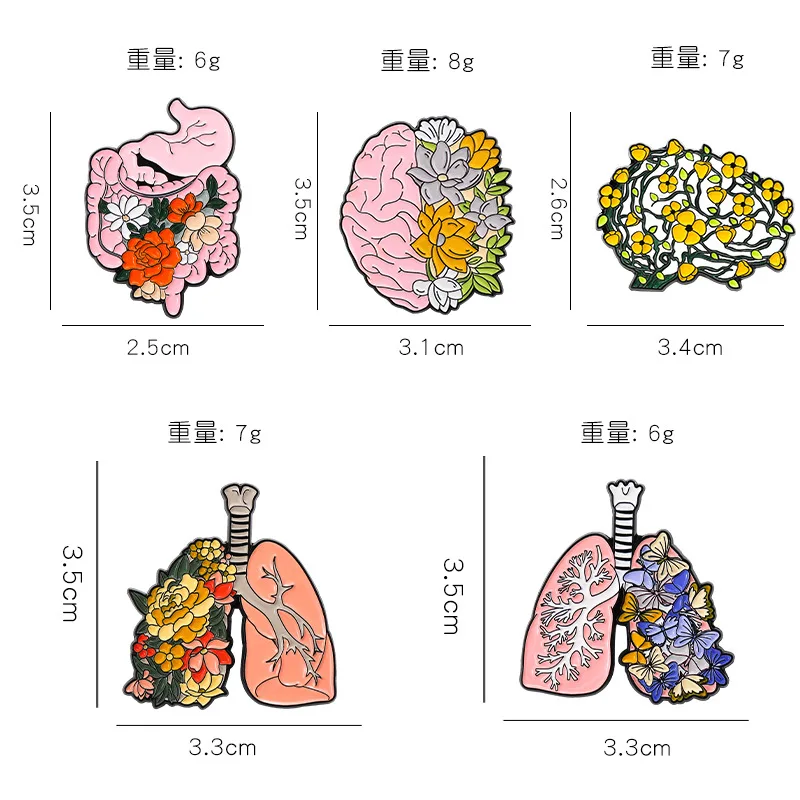 고스 오르간 에나멜 핀, 뇌 폐 창자 및 위 할로윈 펑크 맞춤형 금속 브로치 배지, 친구 선물, 도매