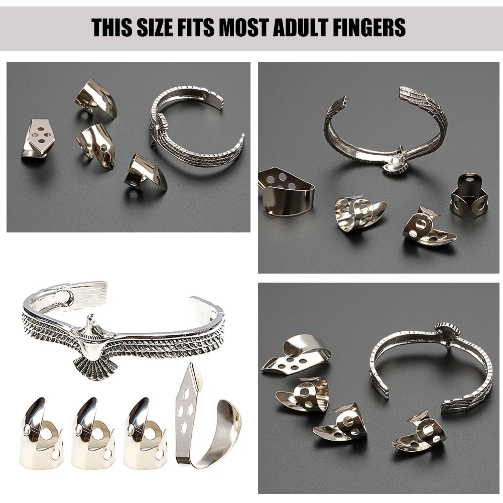 

1 set Silver Bracelet Guitar Finger Picks Metal Covers Electric Classical Acoustic Thumb Pick Adjustable Fingertip Protectors