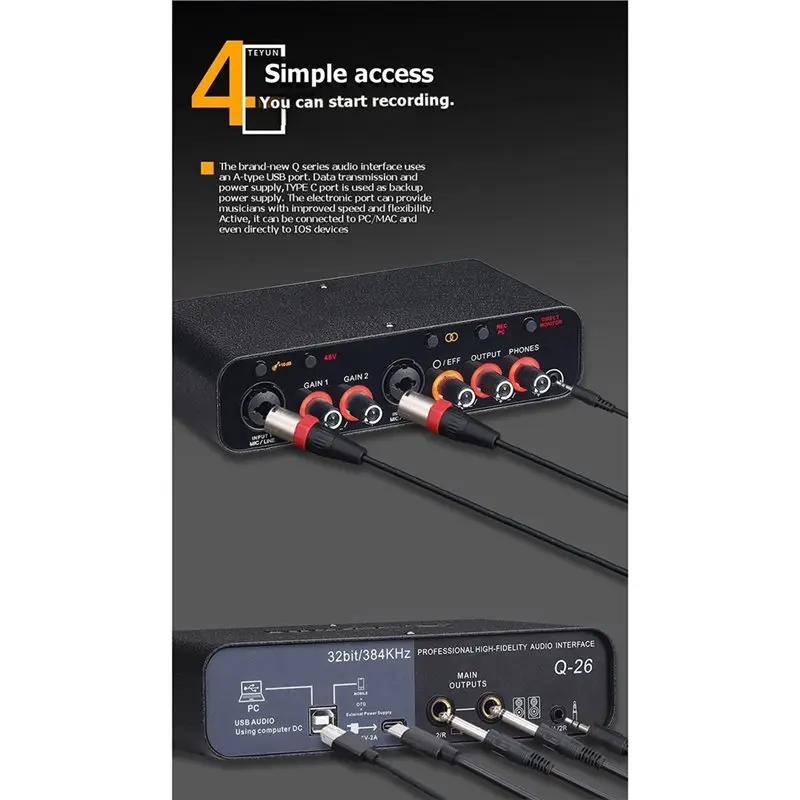 B16C-Q26 USB Sound Card With K Song Mixer Function Live Streaming Audio Interface Free Driver Microphone Support - view 3
