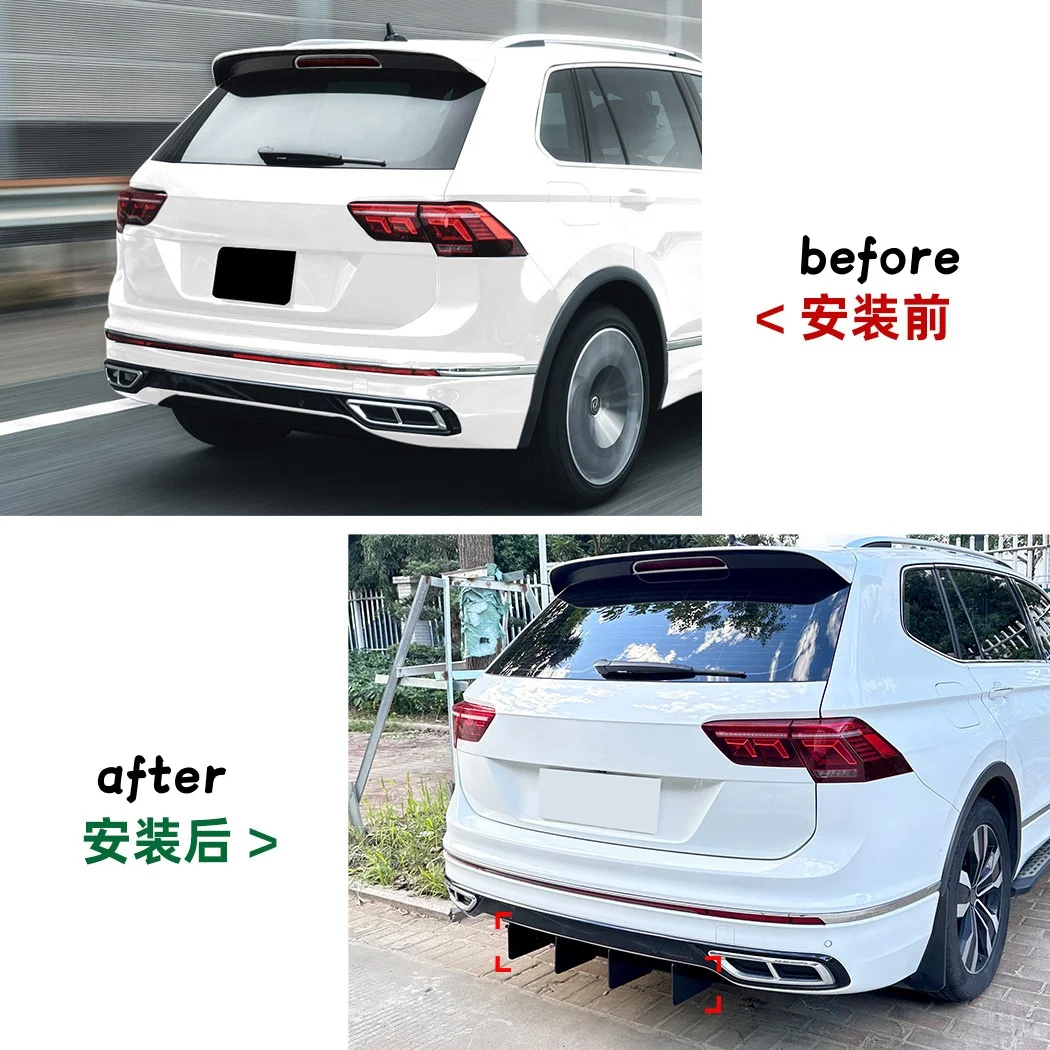 5 Fins Car Rear Bumper Diffuser Spoiler Splitters Diffuseur For VW Tiguan MK2.5 Standard R-Line 2021-2023