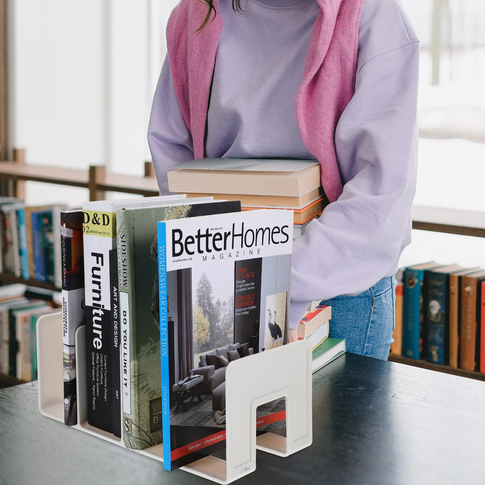 

4 Bookends File Rack Desk Office White Document ganizer Sturdy Plastic Book St Storage Decorative Study Room Crafted Holder