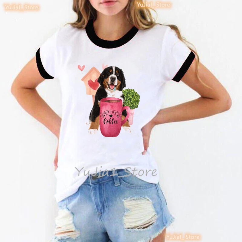 Bernese Mountain Flowers Print T Shirt Girls Dog Lover Best Friends Tshirt donna Harajuku Kawaii Clothes T-Shirt femminile