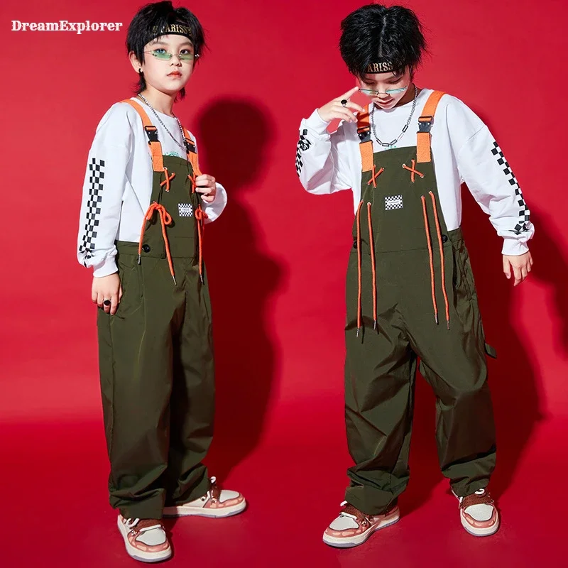 Girls Hip Hop Contrast Loose Overalls Boys Baggy Pants Dungaree Trousers Kids Jumpsuit Street Dance Wear Romper Child Streetwear