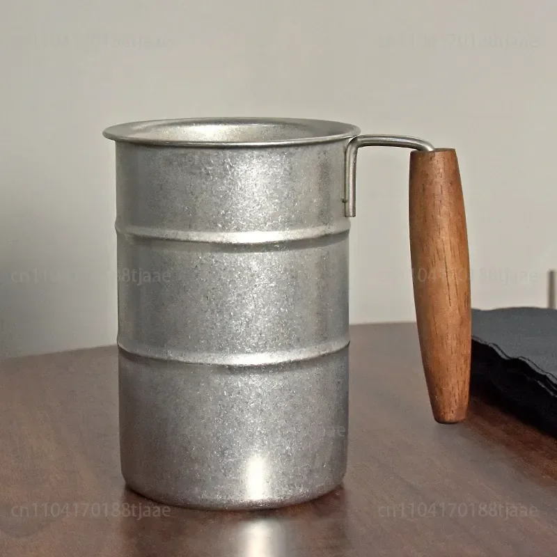 Snowflake retro industrial wind beer cup with handle 304 stainless steel water cup mug outdoor camping cup