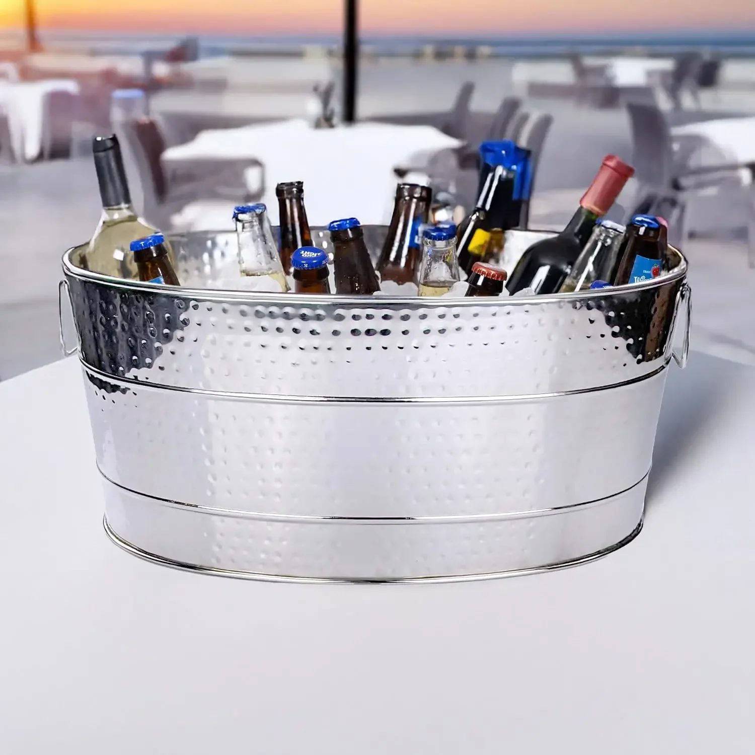 Aspen Heavy-Duty Oval Stainless Steel Drink Cooler for Parties - Metal Large Ice Bucket for Drinks, 25-Quart (30-Bottle) Large