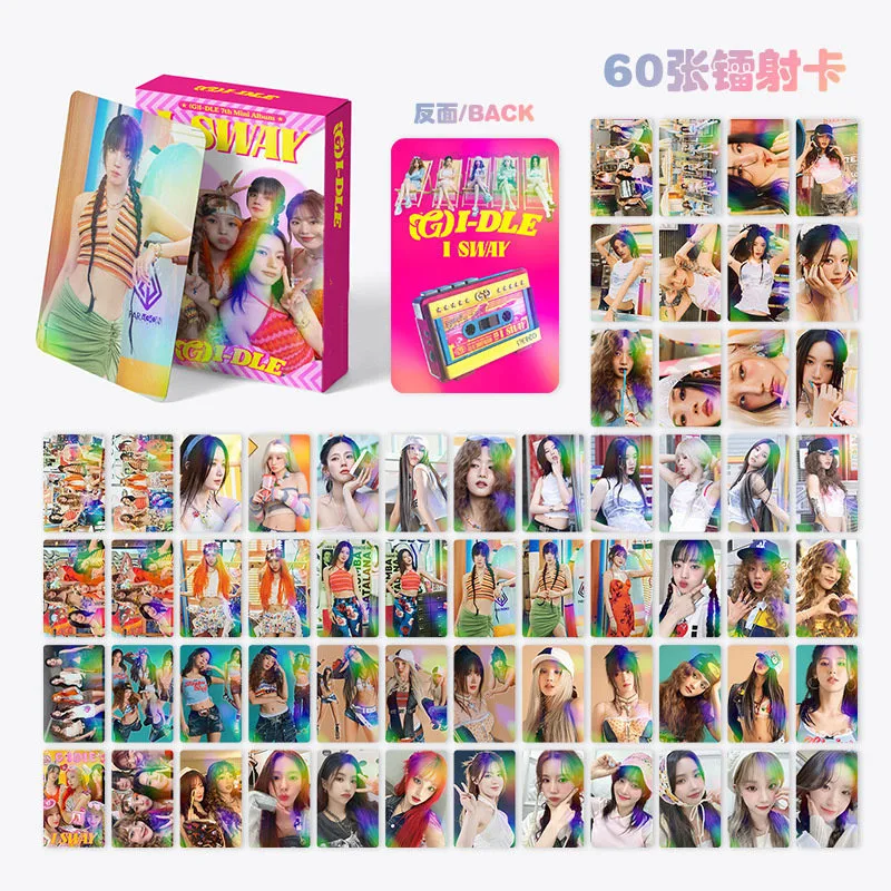 60pcs/set(G) I-DLE Laser Card I SWAY Album LOMO Card Yuqi Minnie Glitter Card Postcard Collector Card Holographic Photo Card