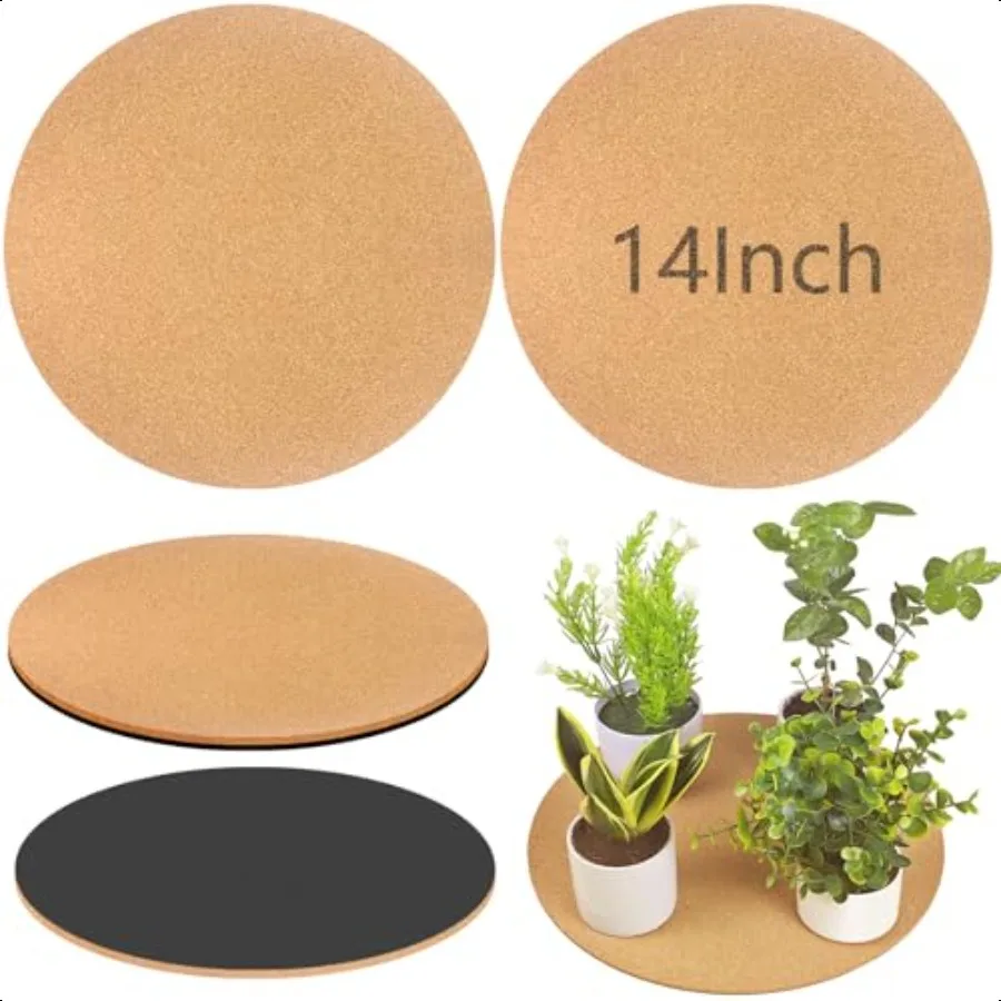 14 Inch Large Cork Plant Coasters 2 Pieces Cork Plant Mats Cork Coaster for Planters Large Plant Coasters for House Plants Indo