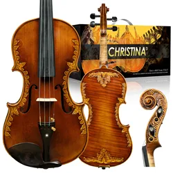 CHRISTINA Handcarved Violin V07C1 Classic Design for Collection 4/4 Size Solid Spruce One-piece Maple Back with Ebony Fittings