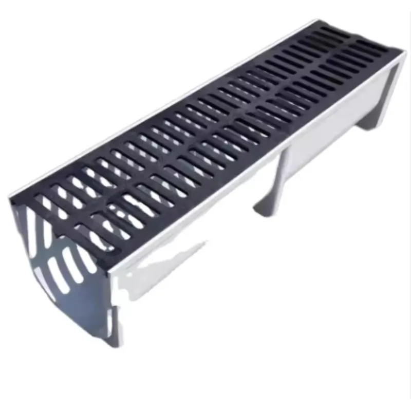 Heavy Duty U Shaped Rain Water Gutter Channel Drainage Ditch Polymer Concrete Linear Drain Cast Iron Cover