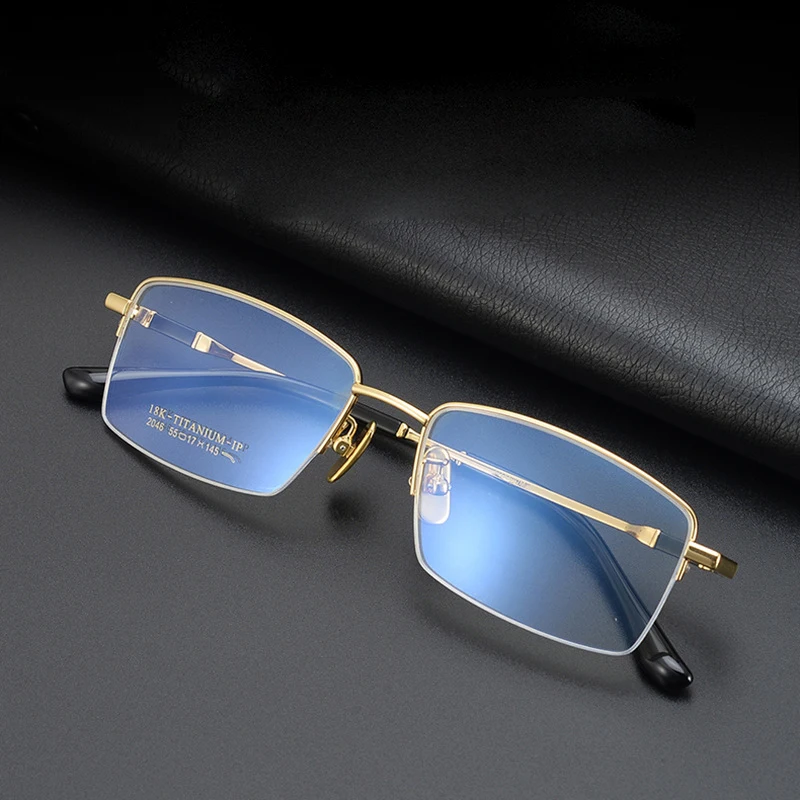 Upscale Titanium Eyewear Men's Half Rectangle Glasses Frame Gold Silver Gun Gray Myopia Hyperopia Reading Men Optical