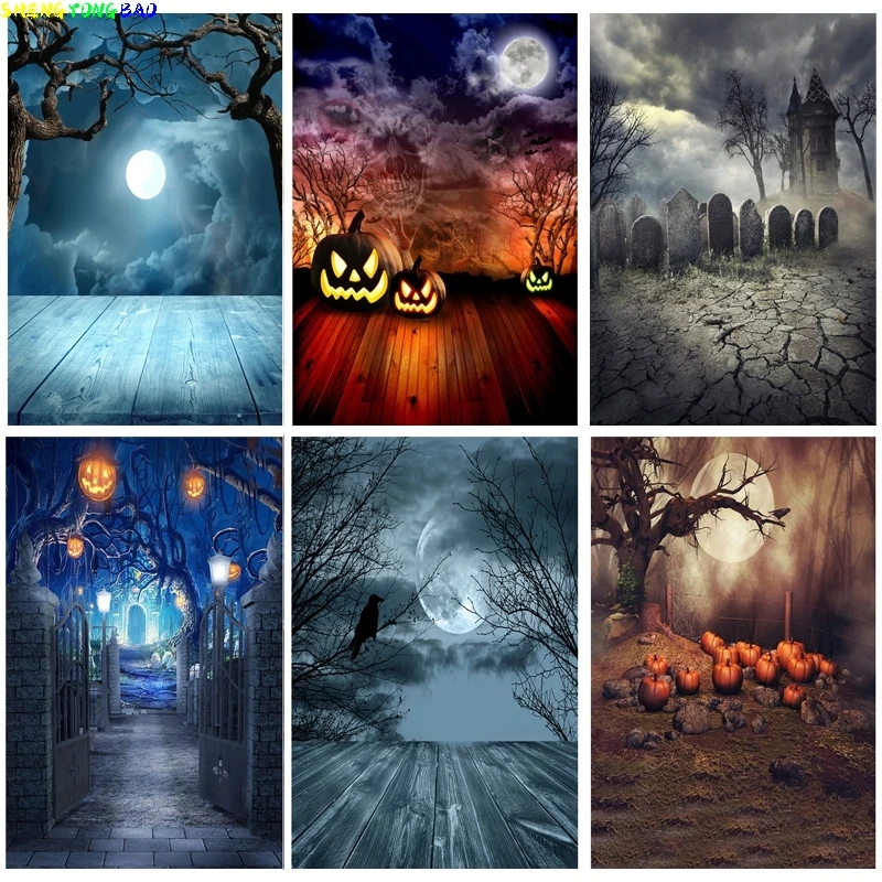 

Halloween Backdrop Tombstone Castle Pumpkin Moon Baby Portrait Photography Background For Photo Studio Props CXZM-78