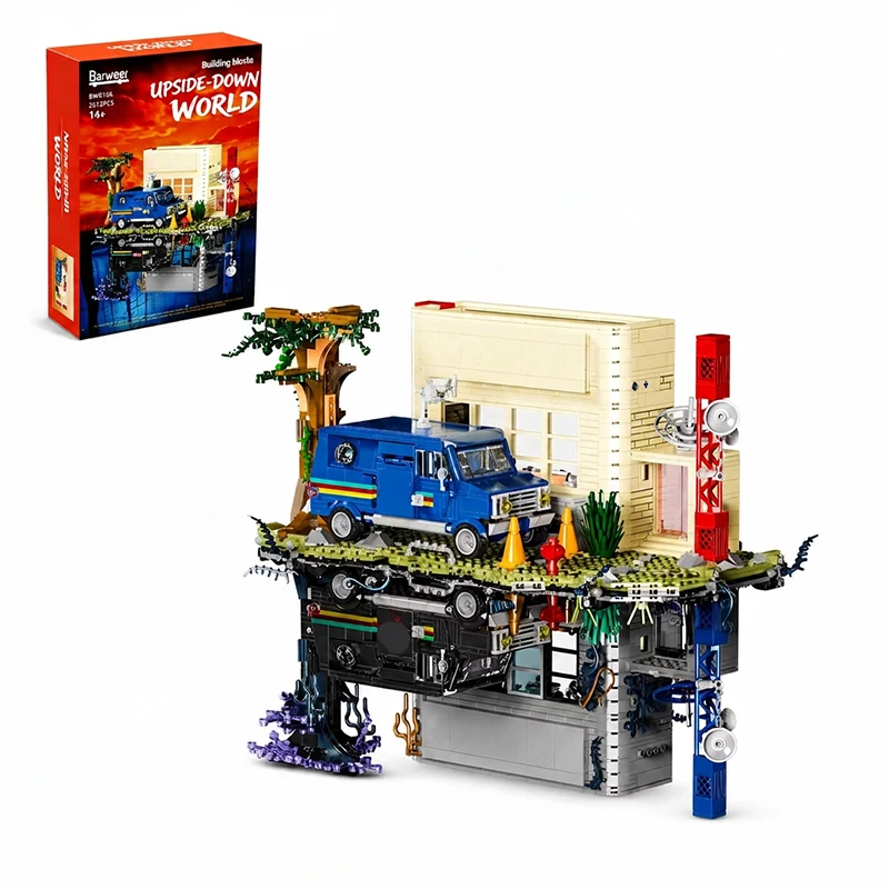 2612PCS Stranger Upside Down Radio Station Building Blocks Set Movie Radio News Station Model Kit Game with Retro Bus Vehicle Model Bricks Puzzle Assembly Toys Adults Gift