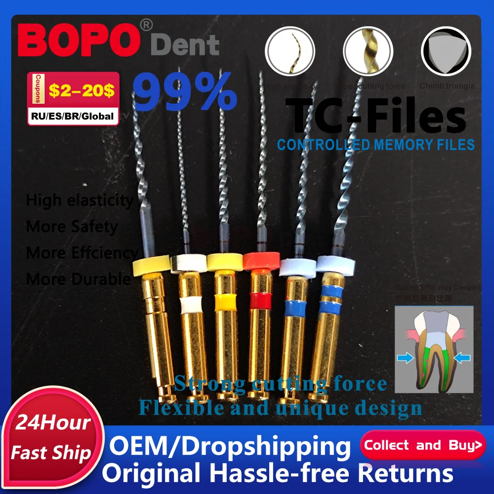 

6Pcs/Box Dental Root Canal File Heat-Activated Rotary Nitinol Tooth Pulp File Thermally Activated Nickel-Titanium Endodontic