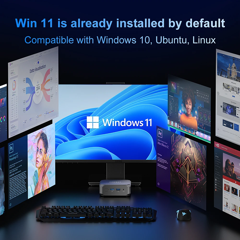 FIREBAT T2 MiniPC Intel N150 Dual Band WiFi5 BT4.2 16 GB 512 GB Desktop Windows 11 Gaming Computer Mini PC Gamer